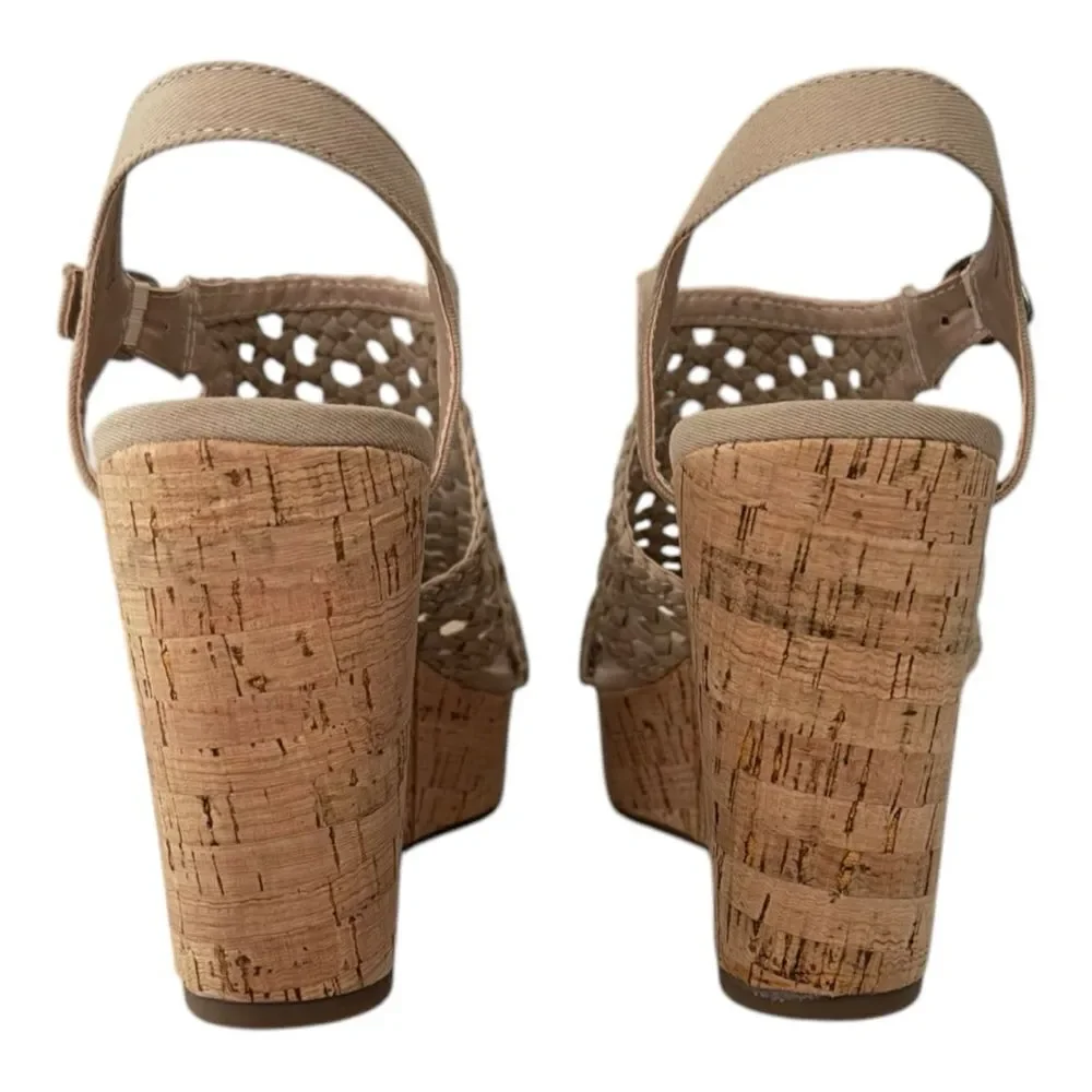 Mix No. 6 Jaleena Tan Woven Cork Wedge Sandals Platform Open Toe NIB Sz 11